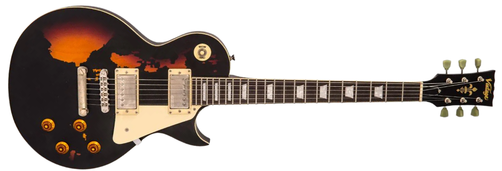 Guitarra Vintage V100 Icon Distressed Black Over Sunburst