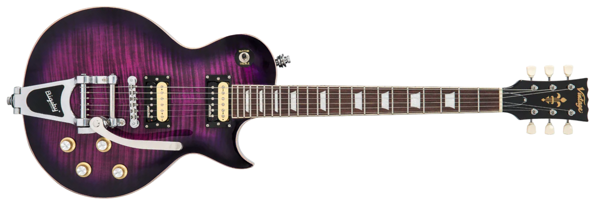 Guitarra Vintage V100 Reissued Flamed Purpleburst com Bigsby