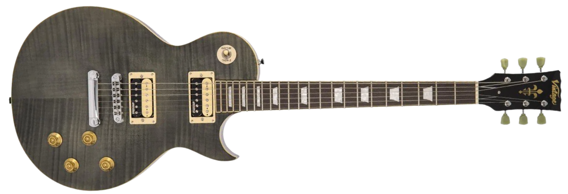 Guitarra Vintage V100 Reissued Flamed Thru Black