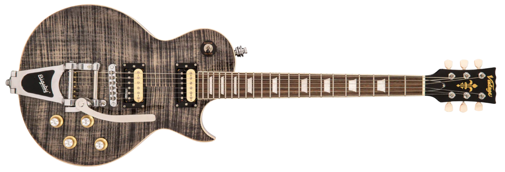 Guitarra Vintage Reissued V100BLB With Bigsby Flamed Thru Black