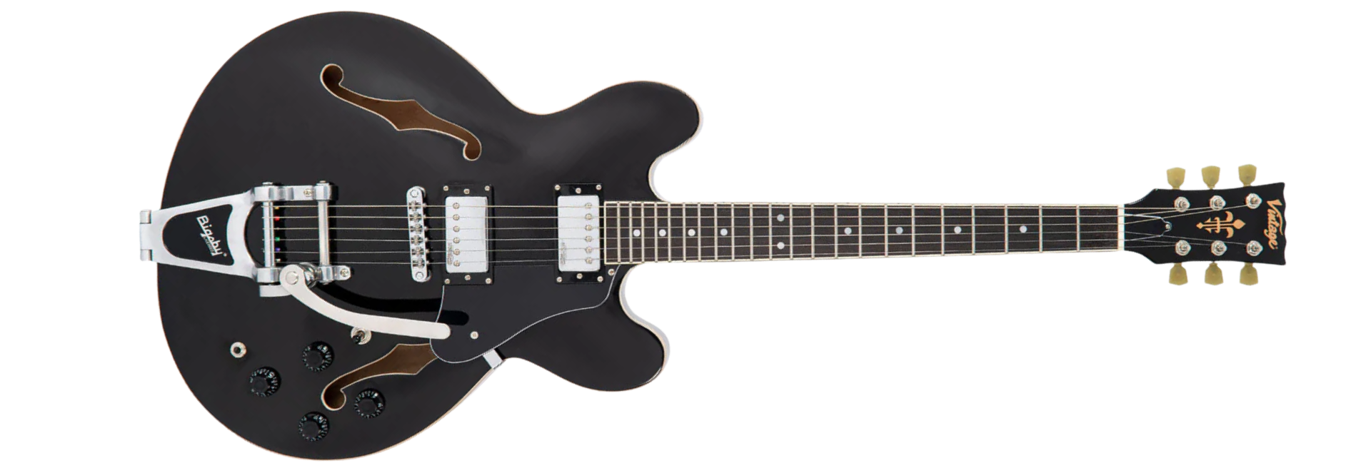 Guitarra Semiacústica Vintage VSA500B Reissued Gloss Black com Bigsby