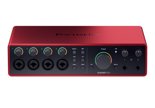 Painel Frontal Scarlett 18i16 com Entradas Combo e Saídas de Fone