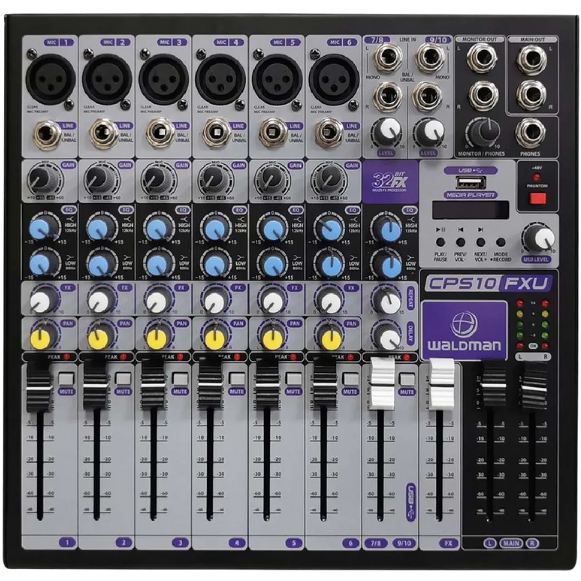 Mesa de Som Waldman CPS-10FXU 10 Canais (6 XLR) com Efeitos e USB/Bluetooth