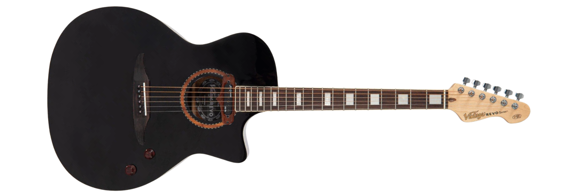 Violão Eletroacústico Aço Vintage VRE-900 BK Revo Elektra Black Silk